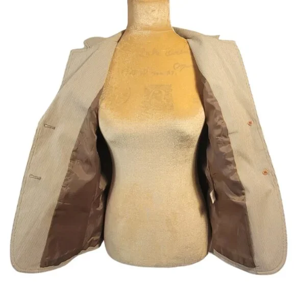 NWOT Anne Klein Corduroy Power Blazer Cuffed Sleeve Brown Tan Size 8 - Picture 3 of 13